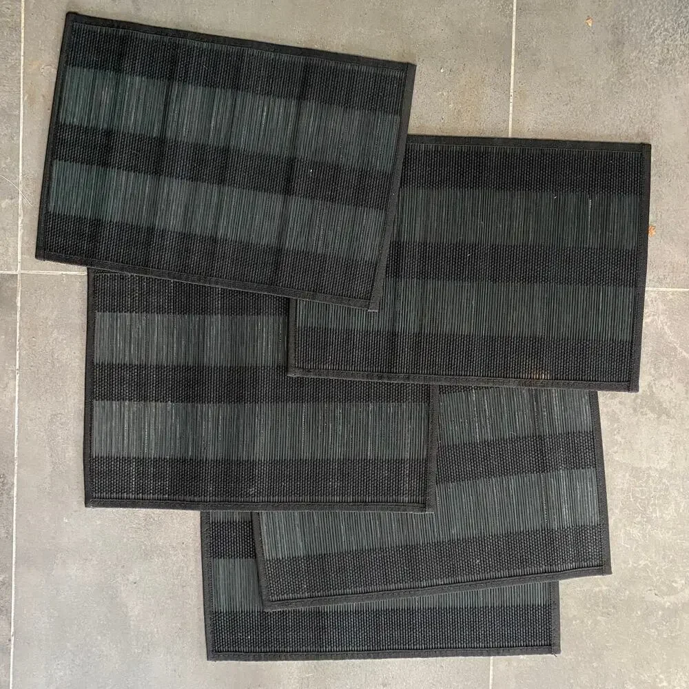 Set‎ of 5 Black Woven Placemats Reed and Cord On Fabric Backing
